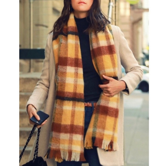 Plaid Brushed Fringe Long Scarf - Picture 3 of 7